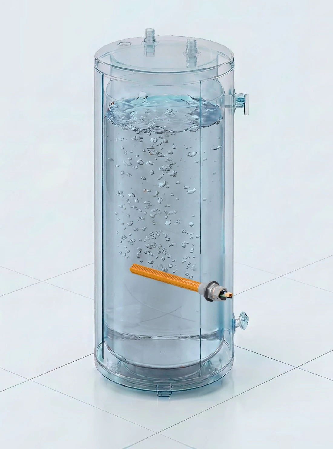 Bitwater element inside a transparent electric water heater tank
